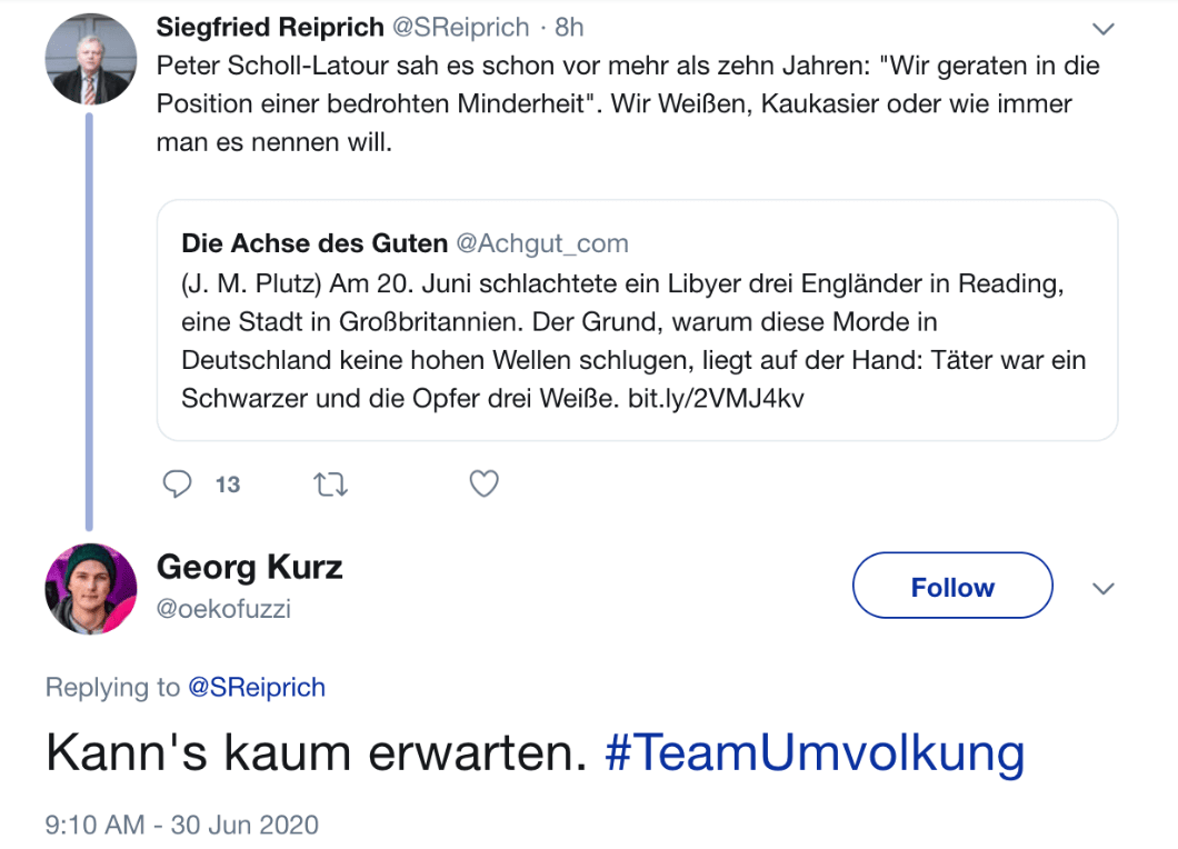Der Grünen-Politiker Georg Kurz, kommentierte am 30. Juni einen Tweet des damaligen Geschäftsführer der Stiftung Sächsische Gedenkstätten