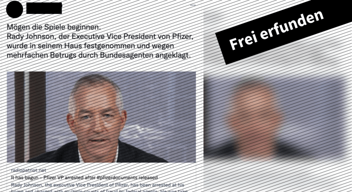 Collage Pfizer Rady Johnson angeblich festgenommen