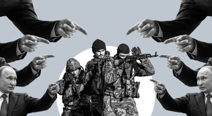 Putin rechtfertigt den russischen Angriff in der Ukraine damit, das Land von „Nazis“ befreien zu wollen und verweist dazu immer wieder auf das Regiment Asow (Quelle: Picture Alliance; Collage: CORRECTIV / Benjamin Schubert)