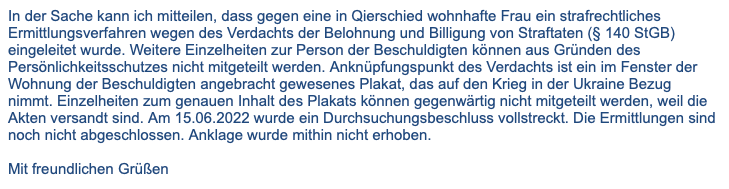 E-Mail der Staatsanwaltschaft Saarbrücken