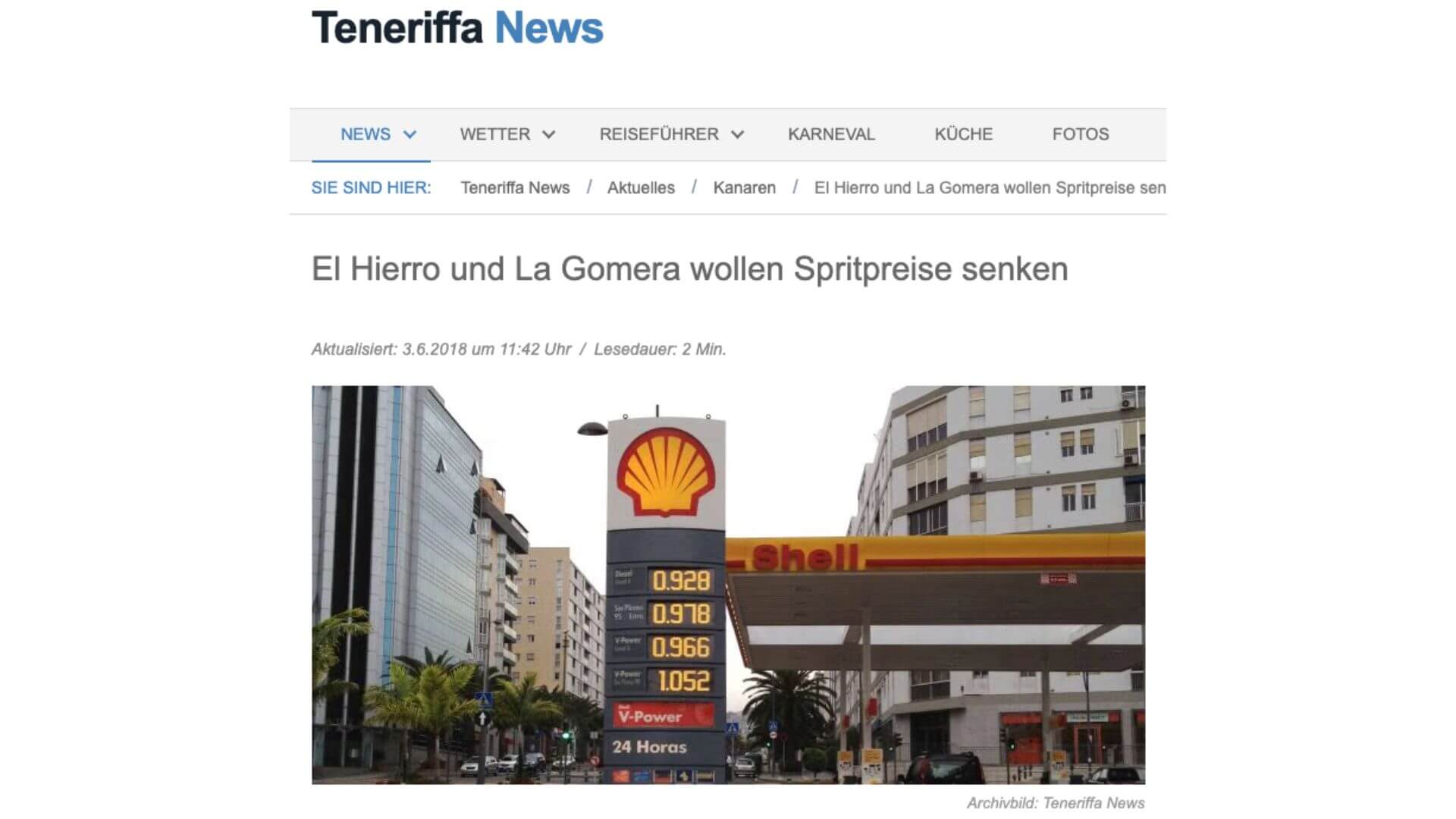 Die Webseite Teneriffa News nutzte das Foto für einen Artikel 2018 und markierte ihn damals schon als „Archivbild“