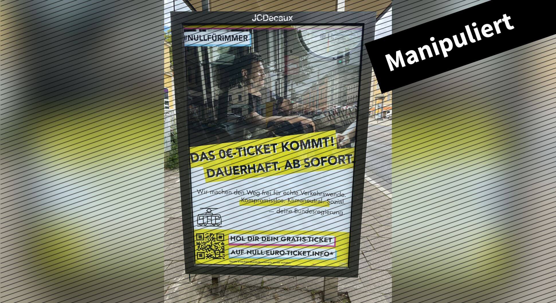 Fotos von angeblichen Werbeplakaten des Verkehrsministeriums kursieren in Sozialen Netzwerken. Es handelt sich um Fälschungen.