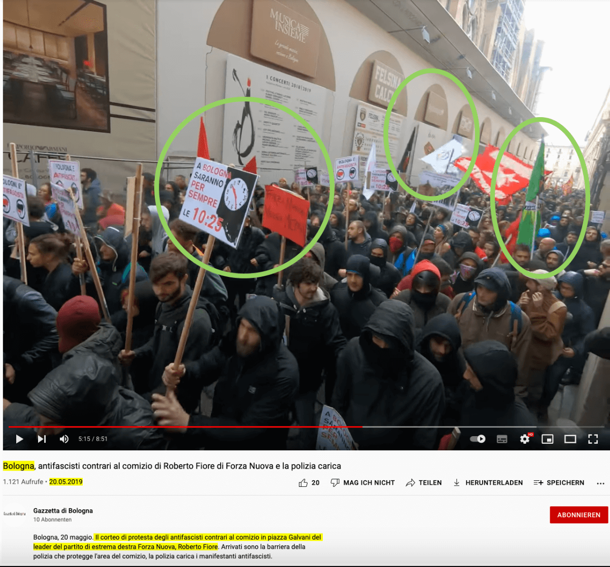 Video der Demonstration in Bologna 