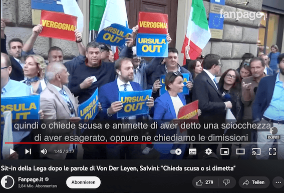 Screenshot des Videos von dem Protest gegen Ursula von der Leyen in Rom