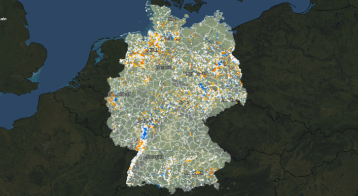 Das Bild zeigt eine Deutschlandkarte mit allen Grundwassermessstellen, die CORRECTIV ausgewertet hat.