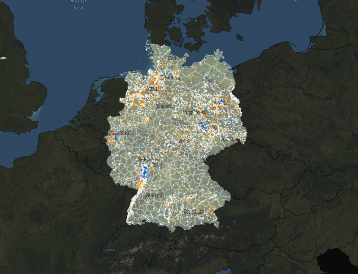 Das Bild zeigt eine Deutschlandkarte mit allen Grundwassermessstellen, die CORRECTIV ausgewertet hat.