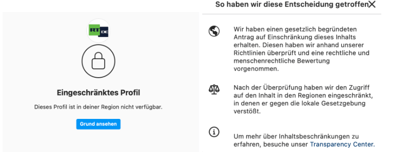 The Instagram profile from RT DE cannot be accessed in Europe