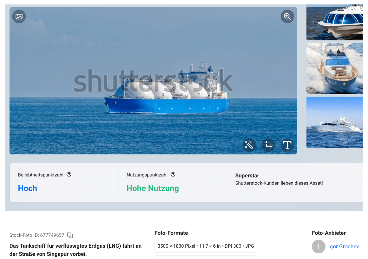 In der Bildbeschreibung des Originalfotos heißt es: „Das Tankschiff für verflüssigtes Erdgas (LNG) fährt an der Straße von Singapur vorbei.“