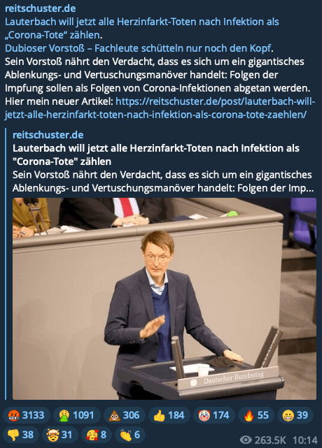 Telegram-Beitrag Karl Lauterbach Reitschuster