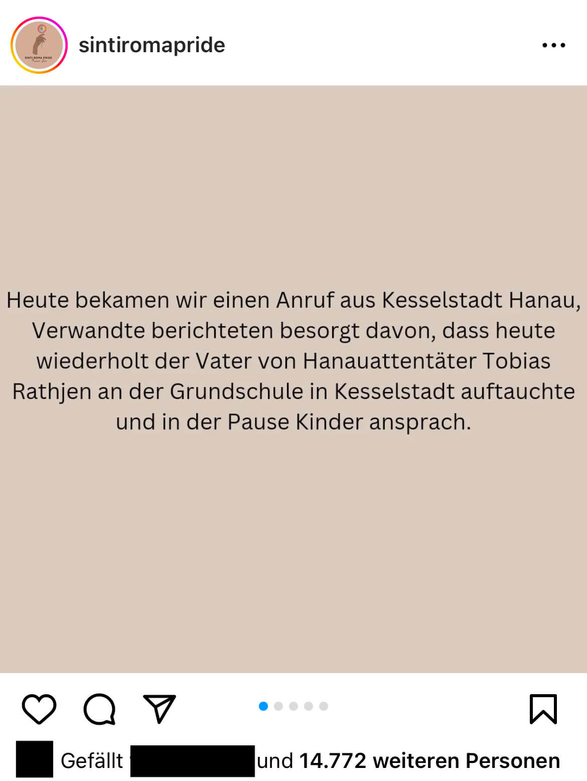 In diesem Instagram-Beitrag vom 23. November wird das Verhalten des Vater des Hanau-Attentäters größtenteils richtig skizziert