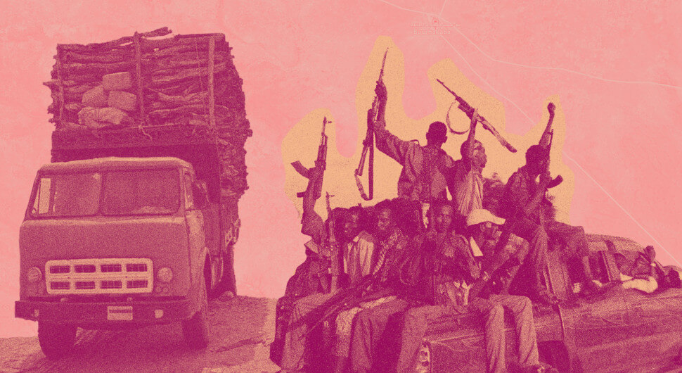 Collage aus LKW und somalischen Al-Shabaab Kämpfern