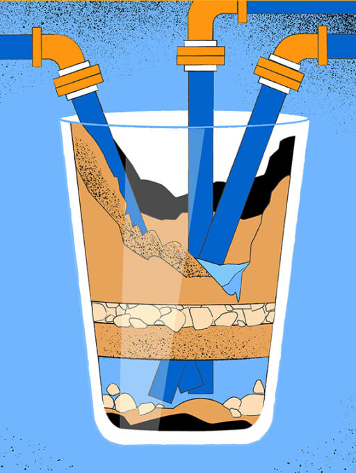 Illustration zeigt Wasserglas als Symbol für den sinkenden Grundwasserspiegel