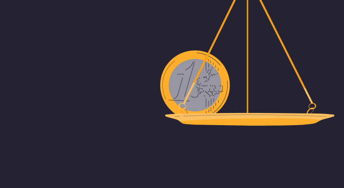 Illustration zum Thema Spendengerichte: Eine Euro-Münze auf einer Waagschale