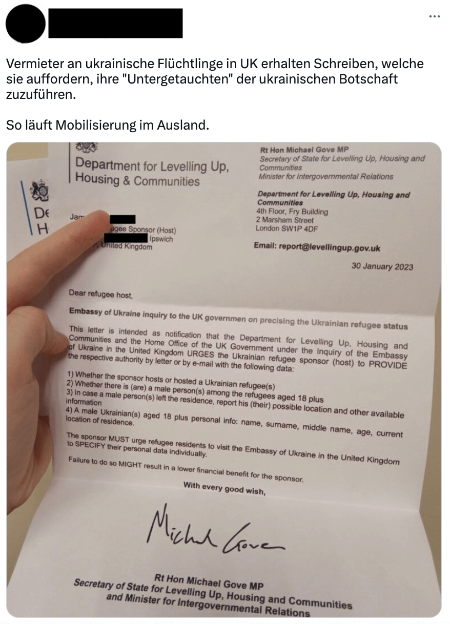 In Sozialen Netzwerken kursiert dieser gefälschte Brief der britischen Wohnungsbehörde