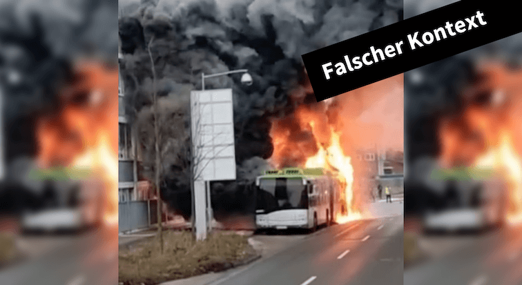 Collage mit dem brennenden Bus in Hannover