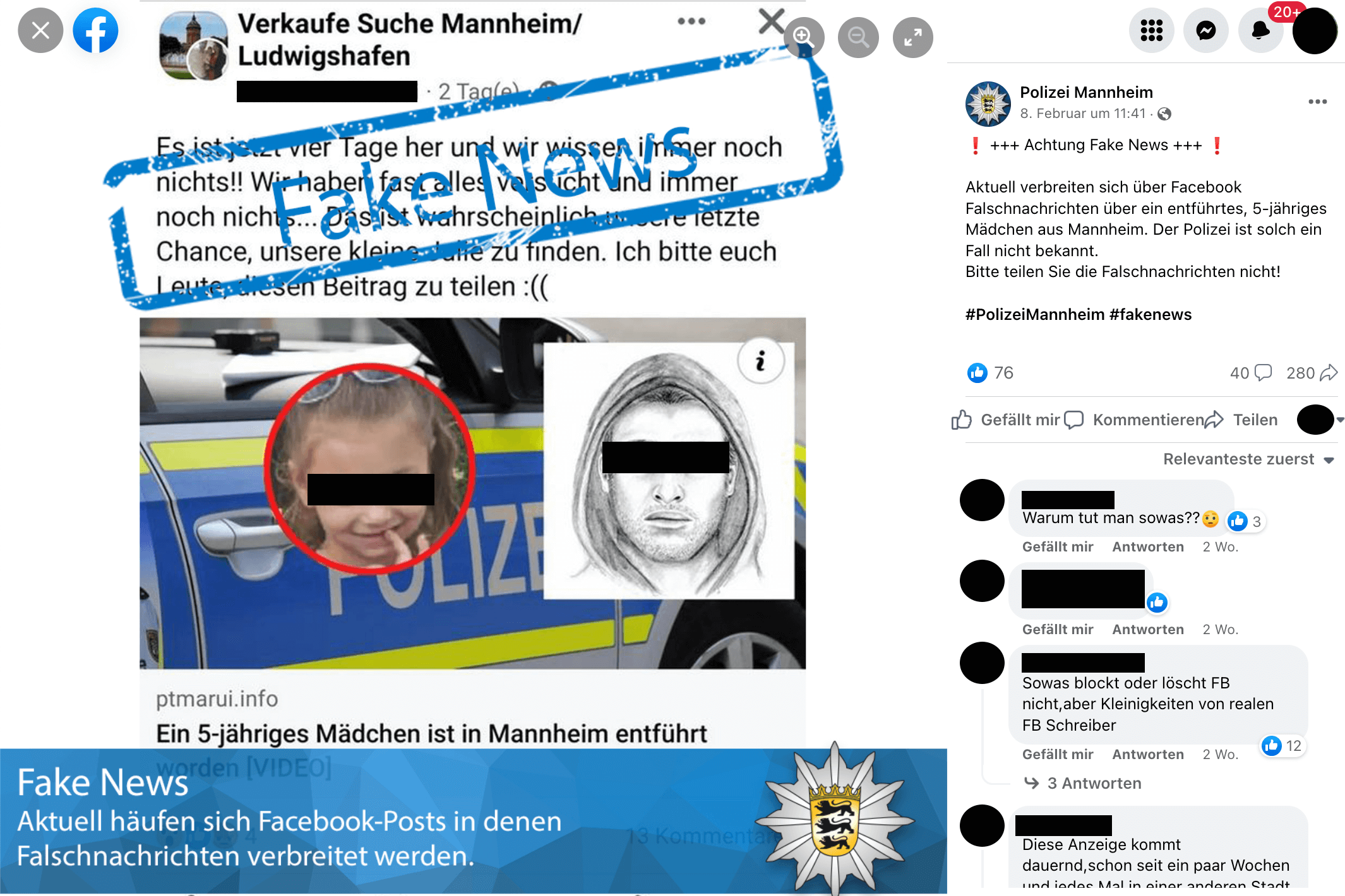 Polizei Mannheim warnt vor Facebook-Falschmeldung