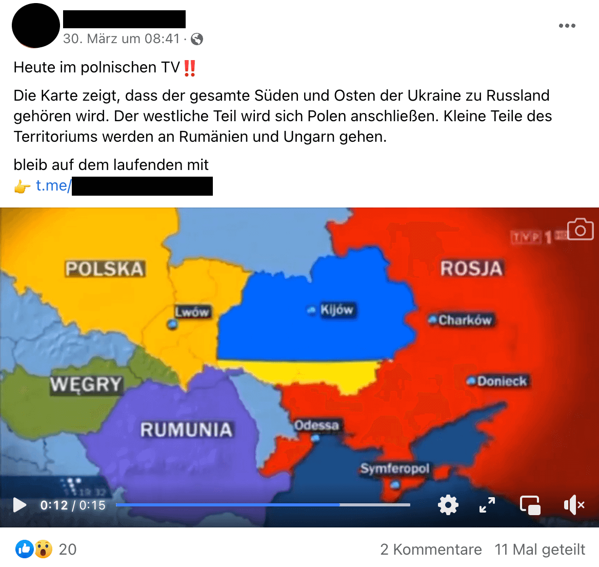 Online verbreitet sich die Behauptung, die Ukraine solle zwischen Polen, Rumänien, Ungarn und Russland aufgeteilt werden. Das ist falsch.
