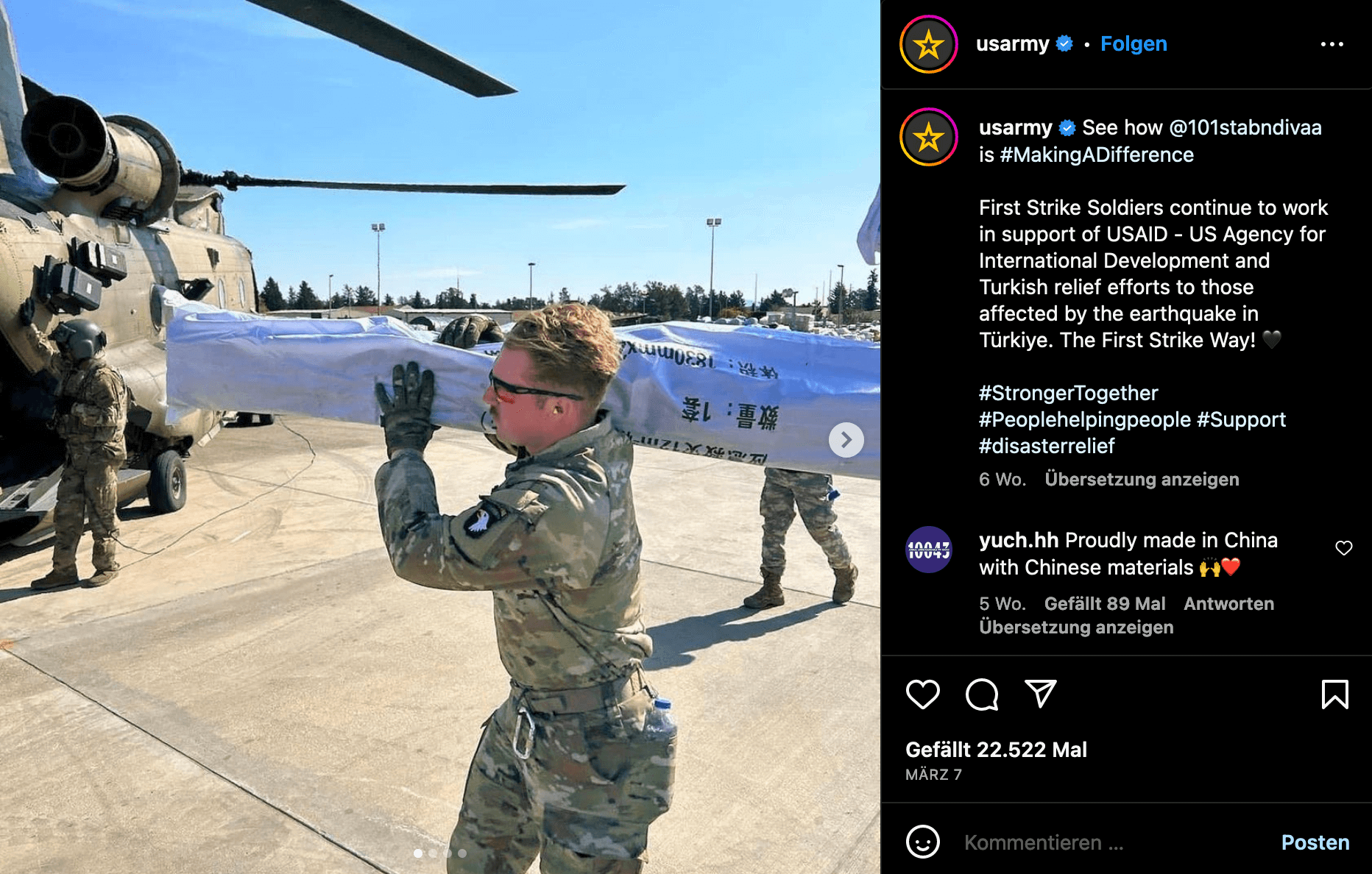 Screenshot des Bildes vom Instagram-Account der US Army.
