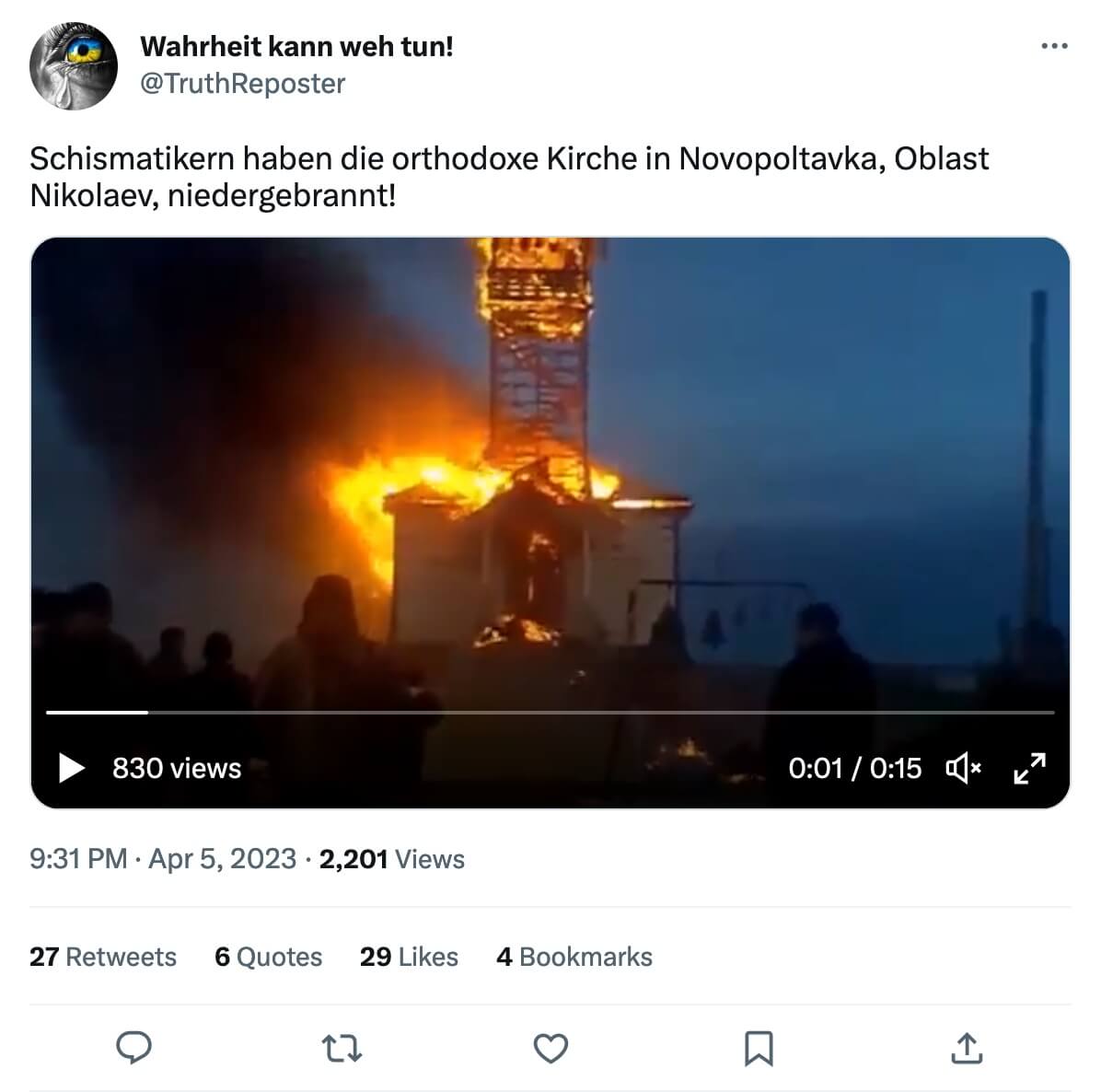 Screenshot eines Tweets mit der Behauptung und dem Video
