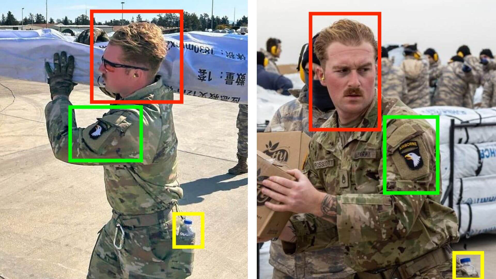Vergleich der zwei Bilder des Soldaten mit Markierungen