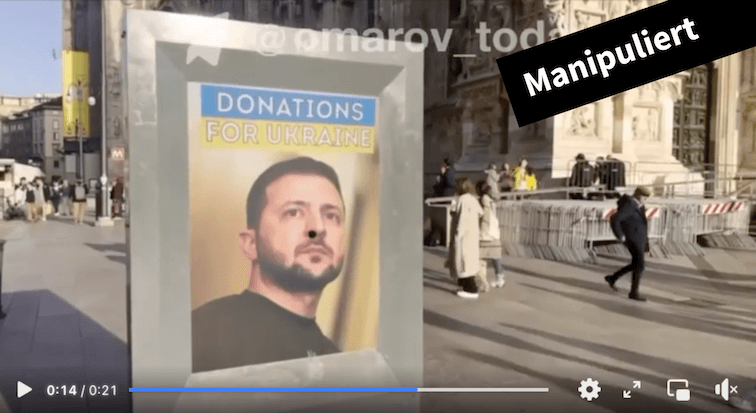Screenshot aus dem Video, das angeblich eine Plakatwand mit Selenskyj in Mailand zeigen soll