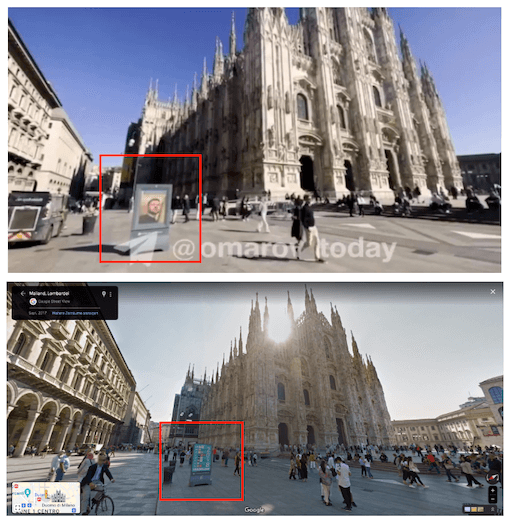Vergleich von Screenshots von Google Streetview und dem Video
