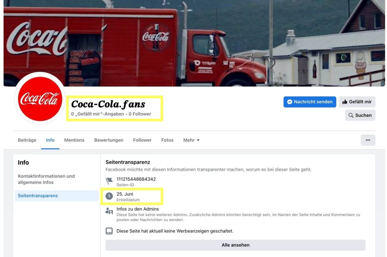 Fake-Seite von Coca-Cola auf Facebook.