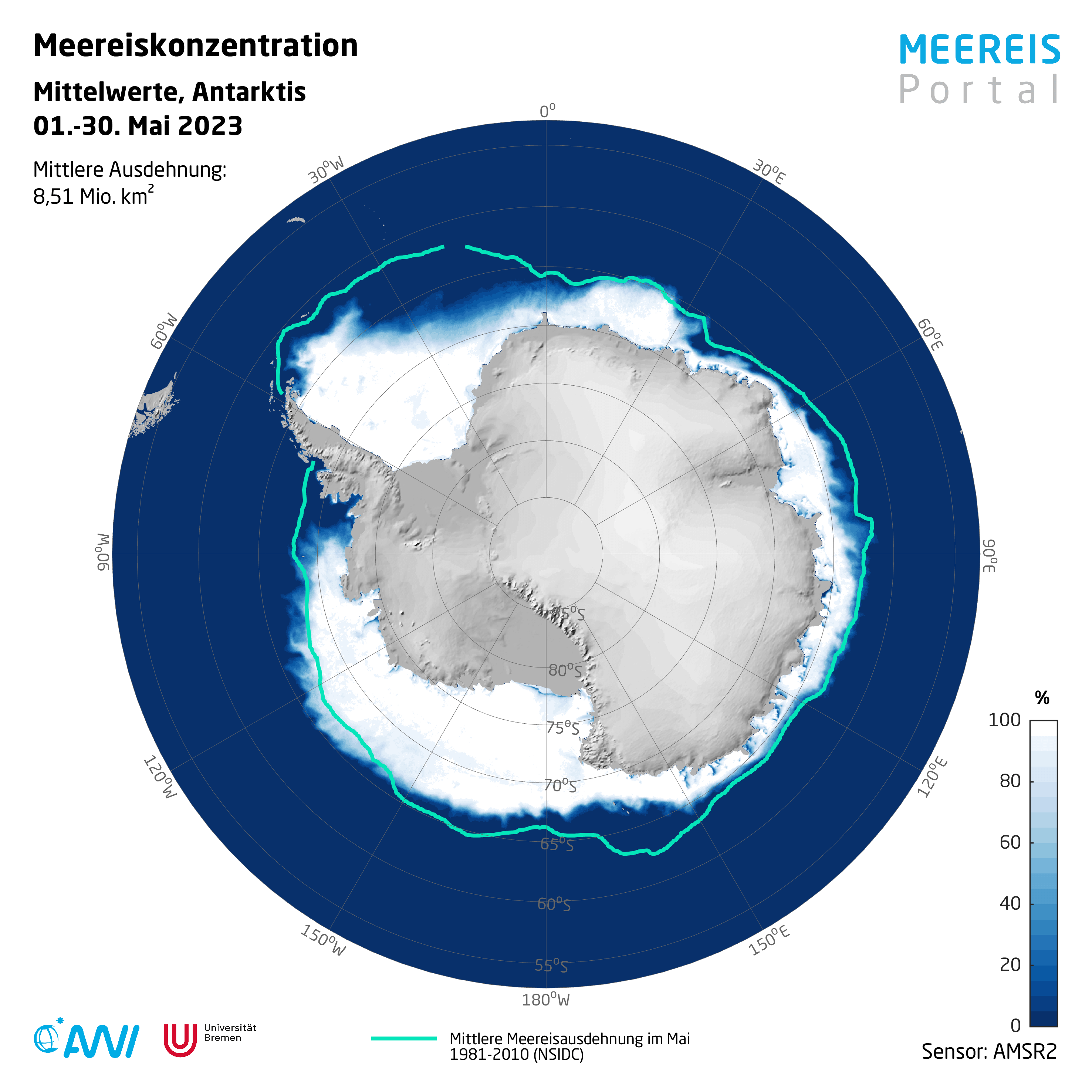 Kälterekord und trotzdem wenig Eis: antarktischer Eisschild im Mai