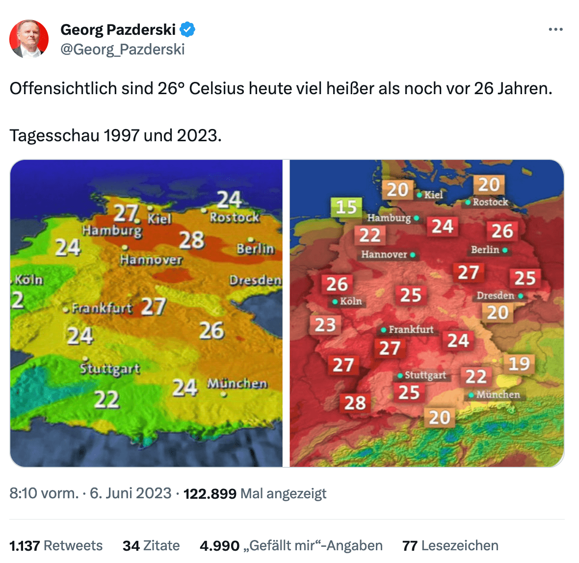 Die auf Twitter verbreitete Gegenüberstellung von „Tagesschau“-Wetterkarten