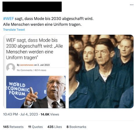 Twitter-Beitrag mit einer Falschbehauptung über das World Economic Forum.