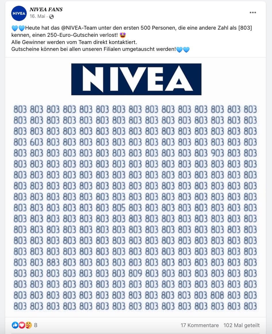 Fake-Zahlenrätsel von Nivea