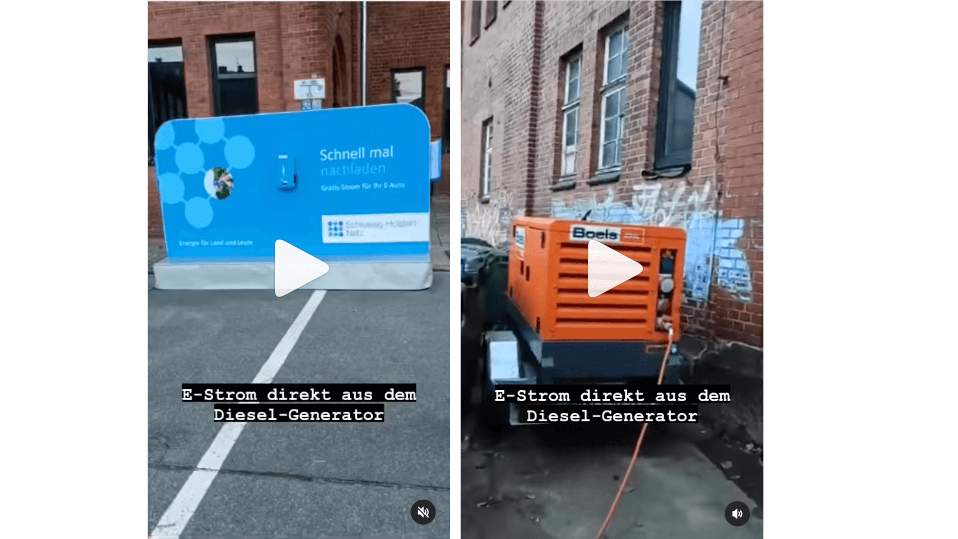 Auf Instagram verbreitet sich ein Video, das zeigt, wie eine E-Auto-Ladestation mit einem Dieselgenerator betrieben wird