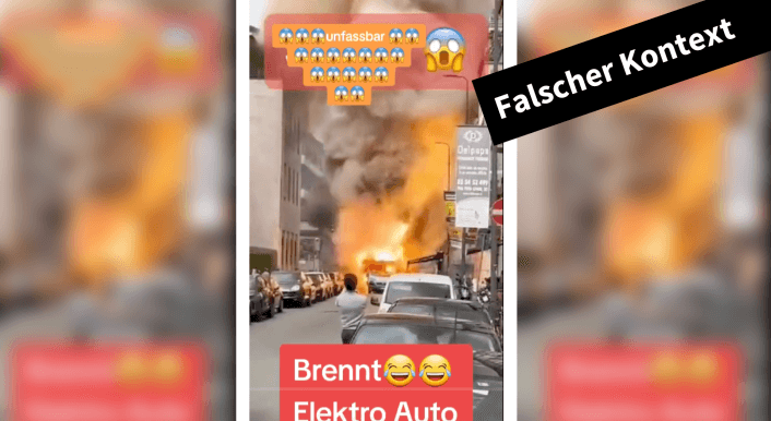 Angeblich soll in diesem Video ein Elektroauto brennen. Das stimmt nicht.