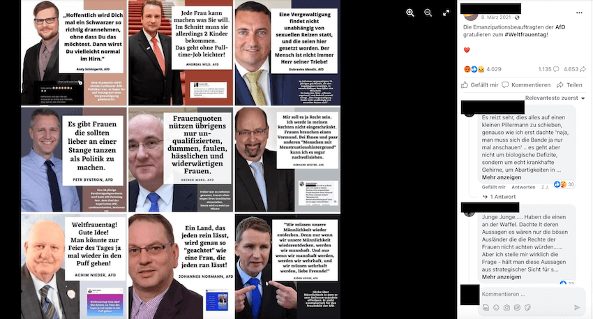 Screenshot der Collage mit den neun angeblichen Zitaten auf Facebook