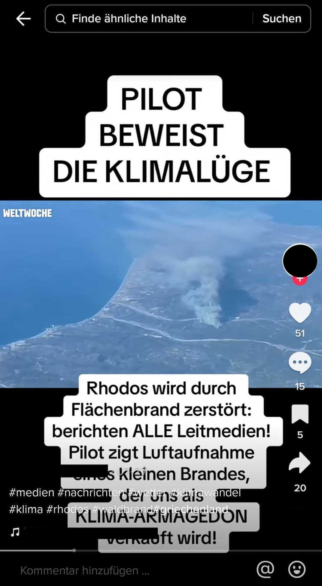 Auf Tiktok kursiert ein Video das, anders als behauptet, nicht das gesamte Ausmaß der Feuer auf Rhodos zeigt.