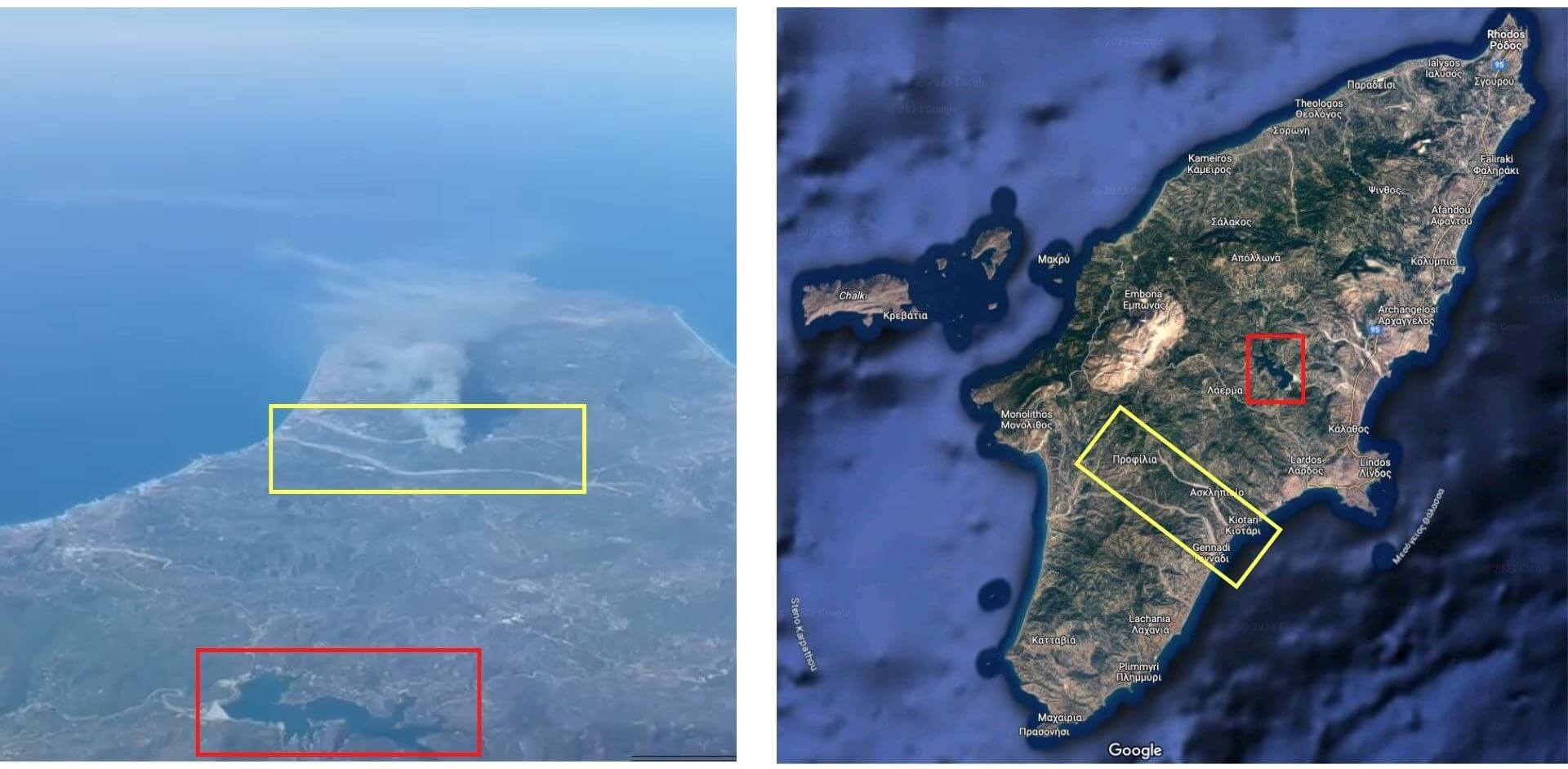 Ein Vergleich des Videos (links) mit einer Aufnahme von Google Maps (rechts).