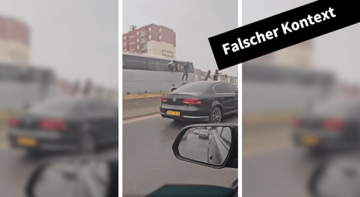 Screenshot aus dem Video: Mehrere Menschen flüchten aus einem Bus über die Straße