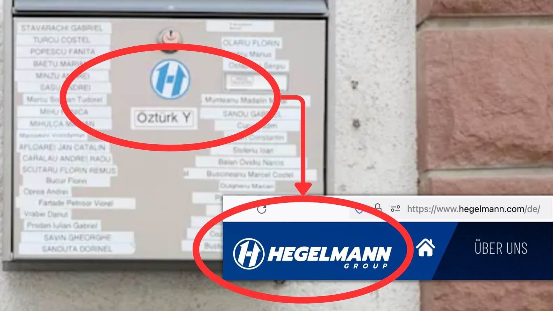 Eine Collage des Titelbilds mit Screenshot der Webseite hegelmann.com, man sieht das gleiche Logo, ein H, auf beiden. 