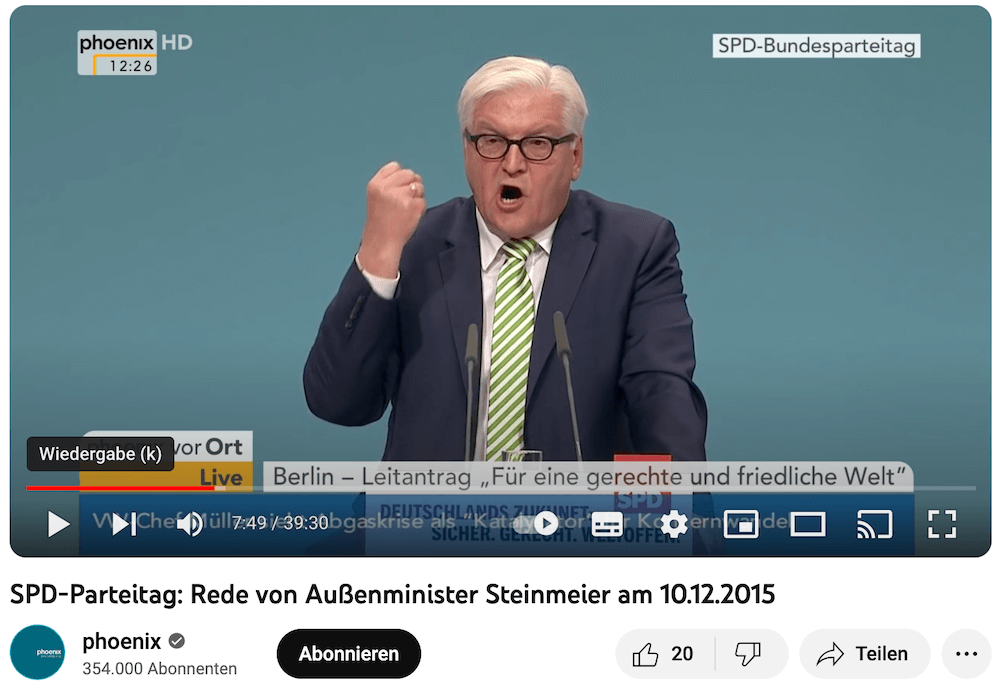 Ein Ausschnitt aus der Rede von Frank-Walter Steinmeier beim SPD-Parteitag 2015.