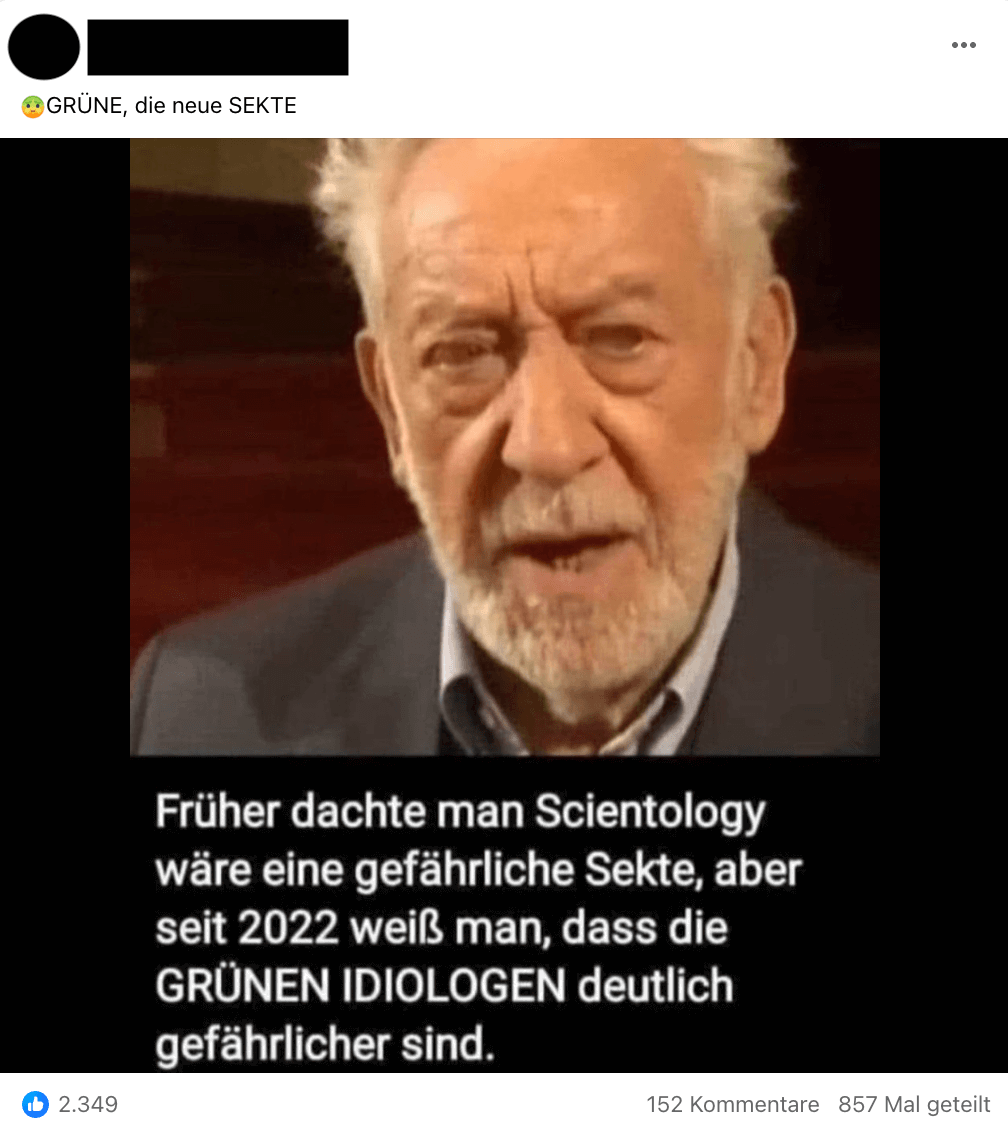 Auf Facebook kursiert ein Meme mit einem gefälschten Zitat von Dieter Hallervorden über die Grünen