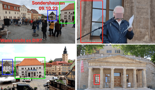 Mehrere Bilder aus Telegram und von öffentlichen Quellen machen deutlich: Die Rede fand am Marktplatz in Sondershausen statt.