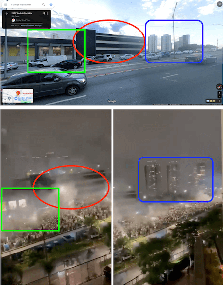 Vergleich der Aufnahmen aus dem Video mit Google Earth