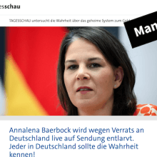 Screenshot aus einem gefälschten Tagesschau-Artikel. Der Titel: „Annalena Baerbock wird wegen Verrats an Deutschland live auf Sendung entlarvt. Jeder in Deutschland sollte die Wahrheit kennen!“