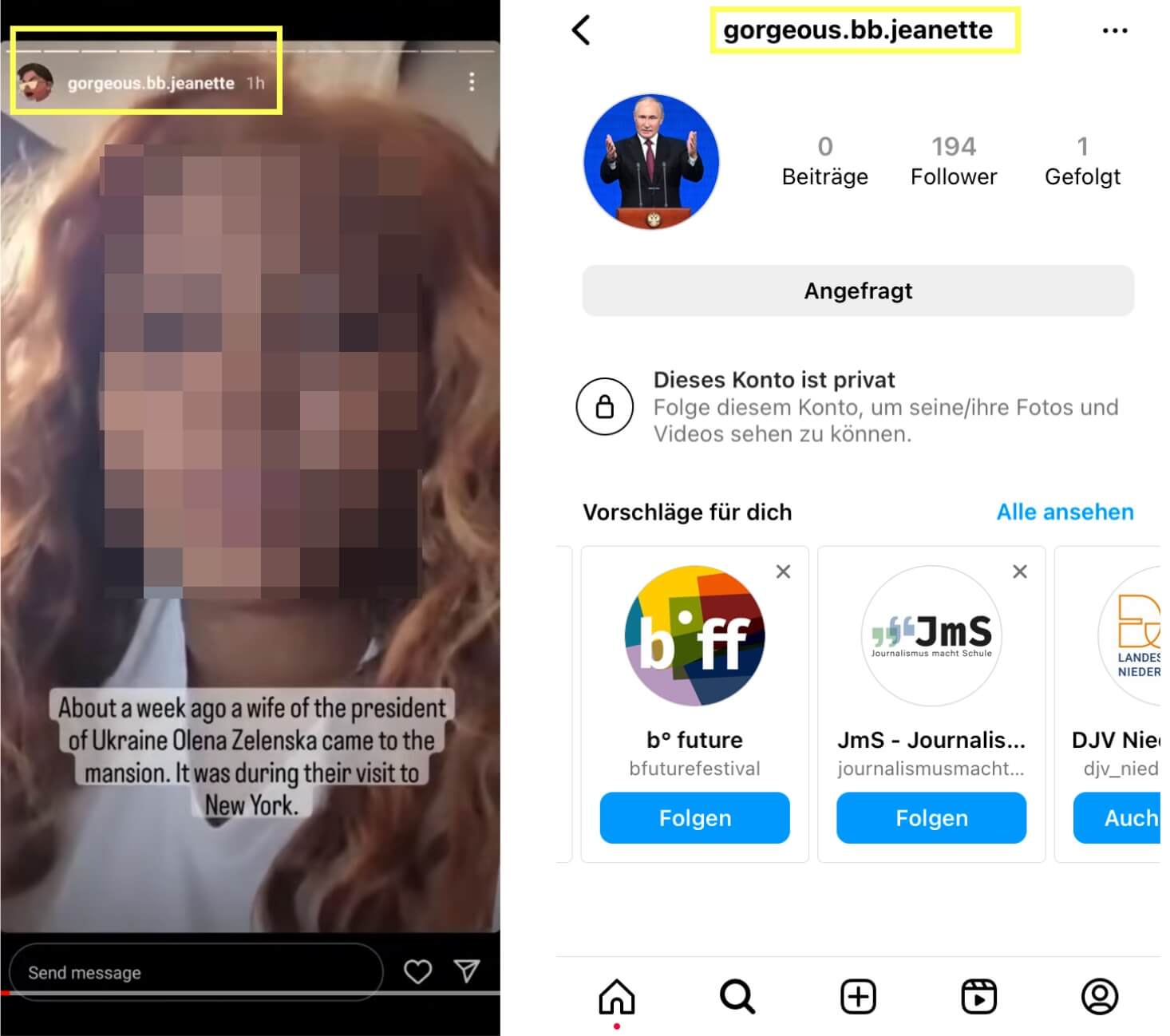 Der Instagram-Account, der das Video mit der Falschbehauptung veröffentlichte.