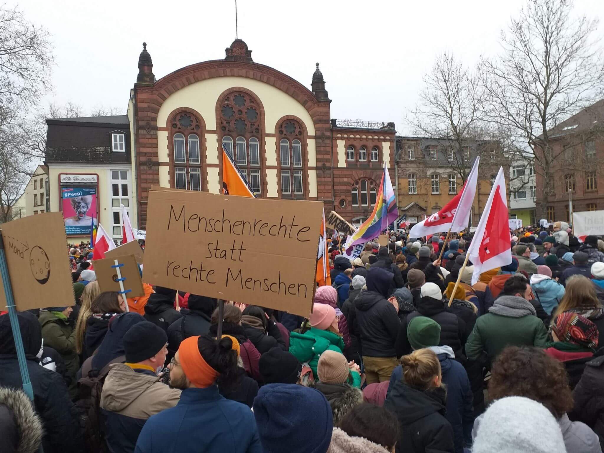 Kundgebung im Zentrum Saarbrückens am 14. Januar 2024. Quelle: Saarländischer Rundfunk.