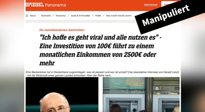 Screenshot des Fake-Artikels, dessen Titel lautet: "Ich hoffe es geht viral und alle nutzen es" - Eine Investition von 100€ führt zu einem monatlichen Einkommen von 2500€ oder mehr"