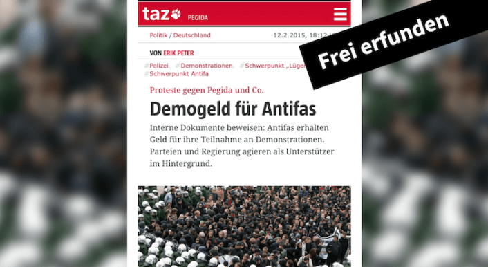 Collage des Taz-Artikels mit dem Label Frei Erfunden