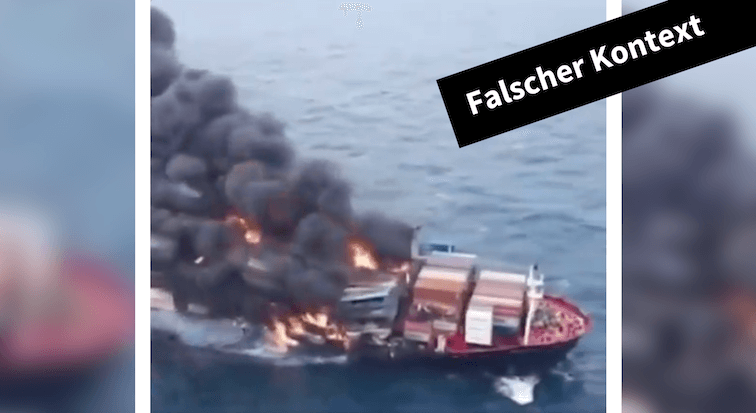Collage mit dem Video des brennenden Schiffes