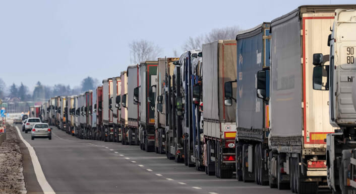 Am Grenzübergang Medyka zwischen Polen und der Ukraine kam es am 15. Januar 2024 zu langen Staus