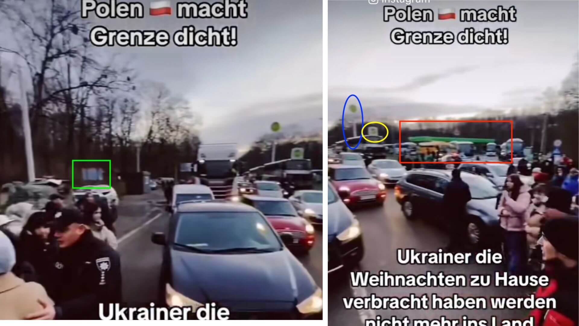 In einem Video über die angebliche Grenzschließung Polens sind eine Tankstelle und mehrere Schilder zu erkennen